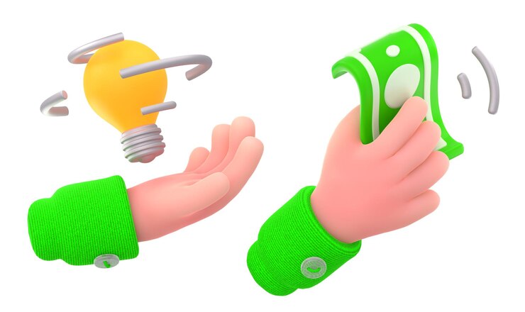 Foto gratuito mano, con, foco, y, dinero, 3d, render, conjunto
