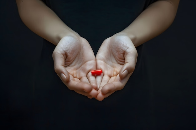 Foto gratuita la mano con las pastillas entorno oscuro