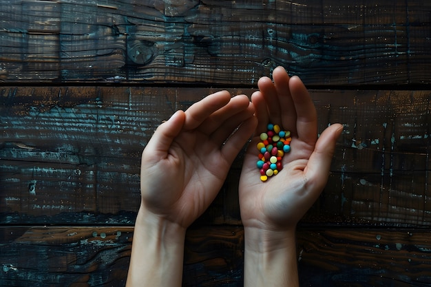 Foto gratuita la mano con las pastillas entorno oscuro