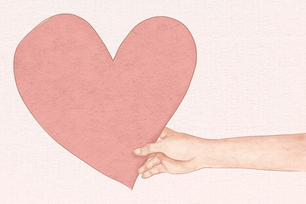 Mano que sostiene el corazón para el día de San Valentín dibujado a mano ilustración