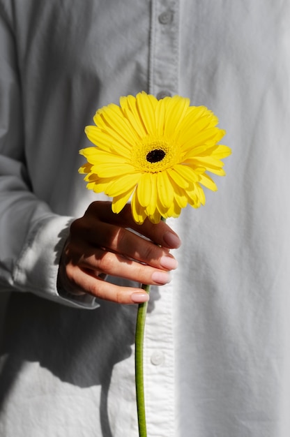 Foto gratuita mano que sostiene la flor elegante