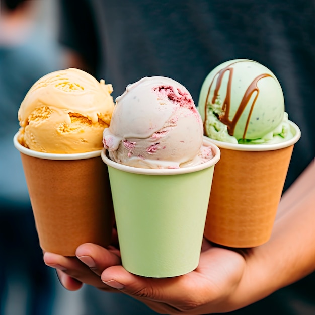 Mano sosteniendo delicioso helado