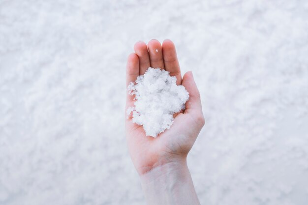 Mano sosteniendo nieve