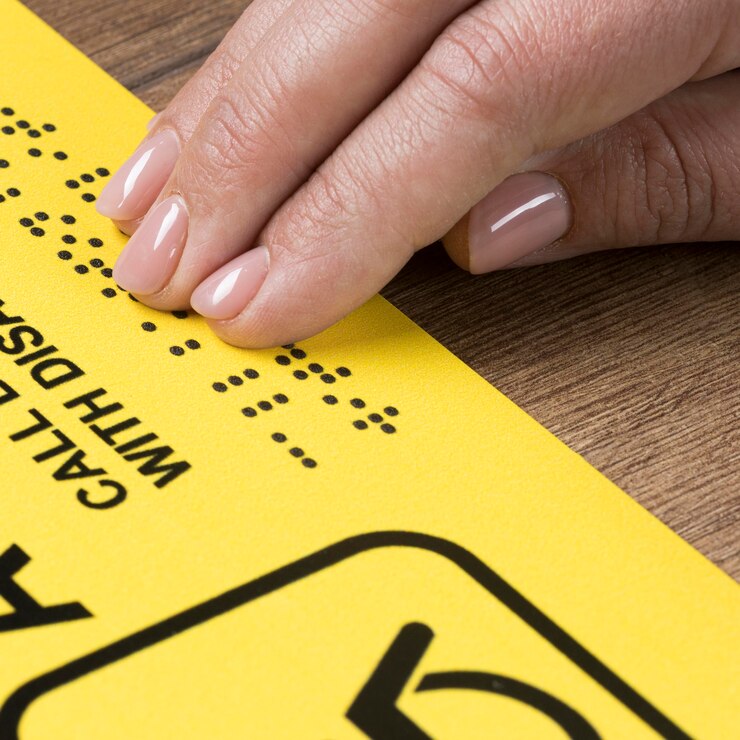 Foto gratuito mano tocando palabras braille