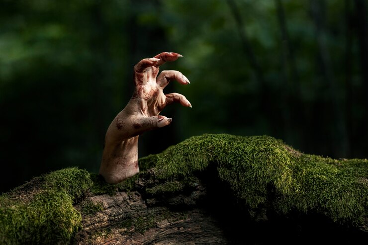 Foto gratuito mano de zombie espeluznante en la naturaleza