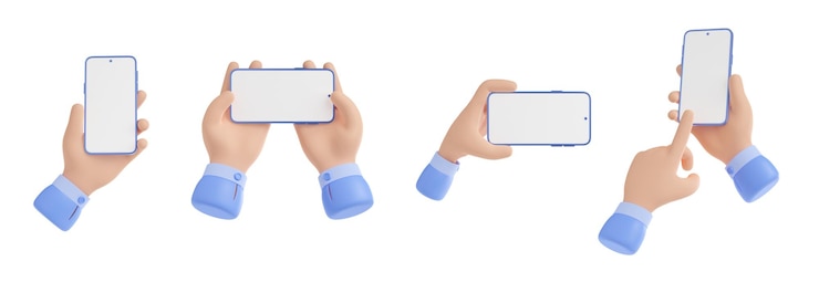 Foto gratuito manos con conjunto de ilustración 3d de teléfono inteligente