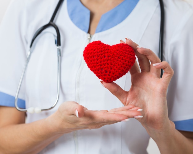 Foto gratuita manos femeninas que muestran un corazón de felpa