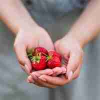 Foto gratuita manos de primer plano con fresas