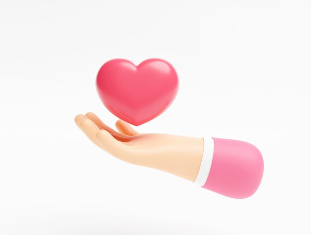 Manos sosteniendo corazón rojo amor familia cuidado de la salud san valentín romance concepto sobre fondo blanco ilustración 3d