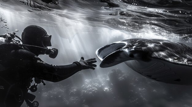 La manta rayas realista en el agua de mar