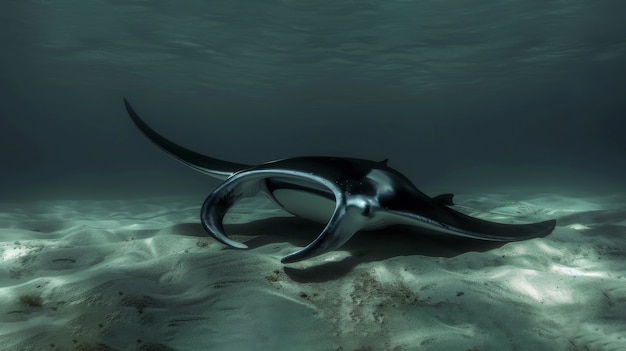 La manta rayas realista en el agua de mar