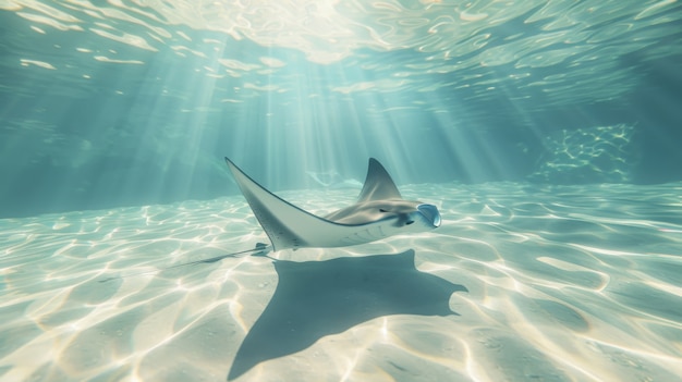 Foto gratuita la manta rayas realista en el agua de mar