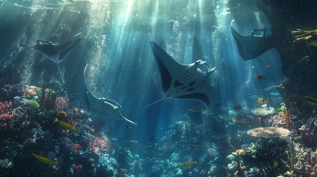 Foto gratuita la manta rayas realista en el agua de mar