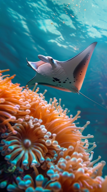 Foto gratuita la manta rayas realista en el agua de mar