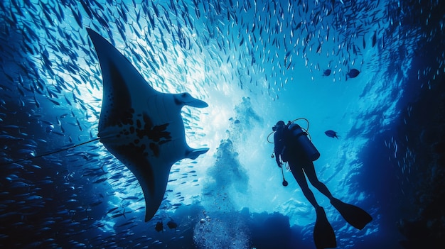 Foto gratuita la manta rayas realista en el agua de mar