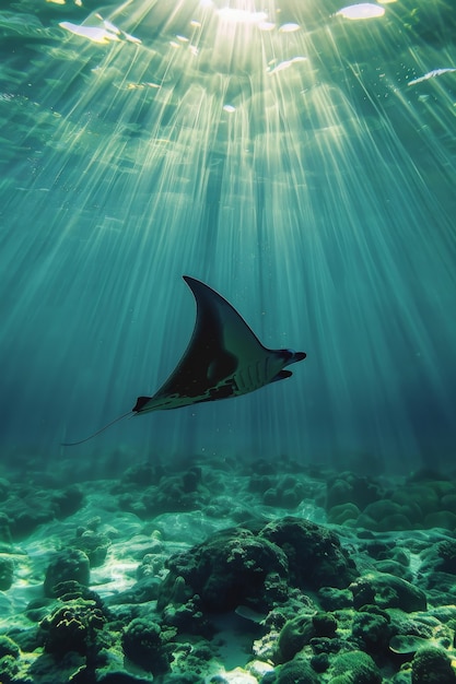 Foto gratuita la manta rayas realista bajo el agua