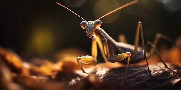 mantis realista en la naturaleza