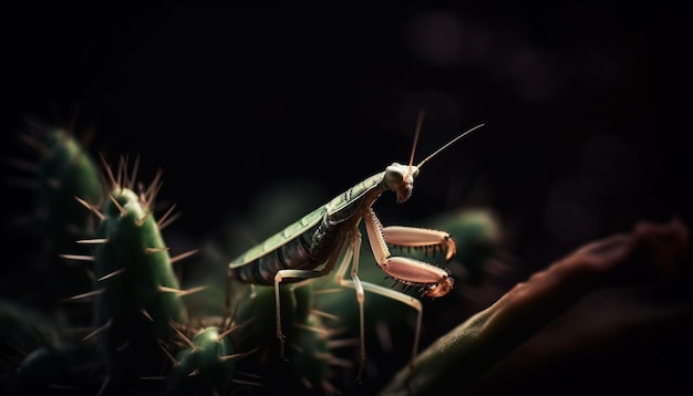 Foto gratuita una mantis religiosa se sienta en un cactus.