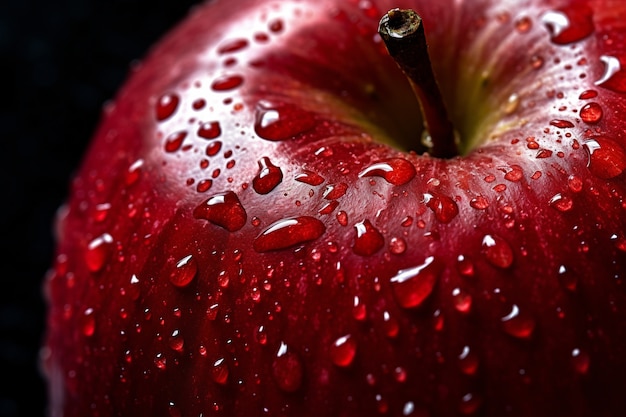 manzana roja fresca con gotas de agua