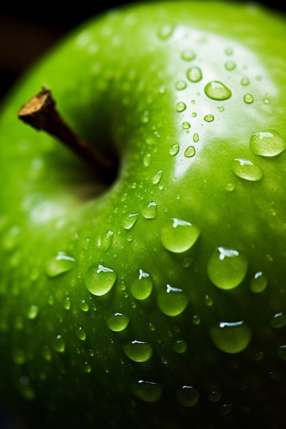 Manzana verde fresca con gotas de agua