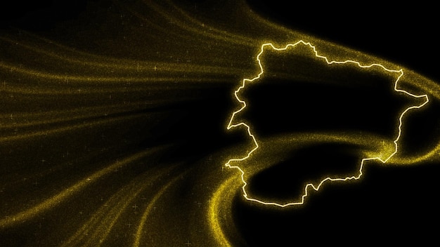 Mapa de Andorra, mapa de brillo dorado sobre fondo oscuro