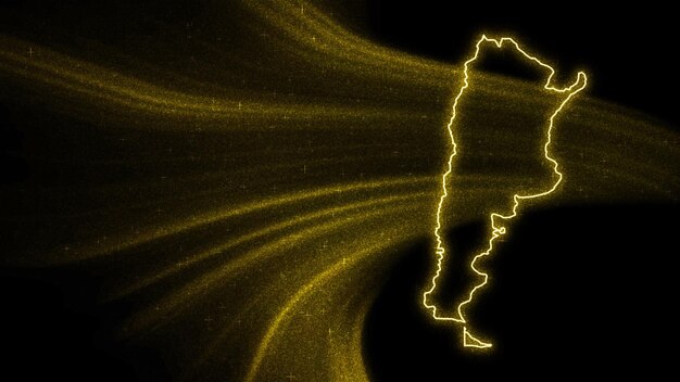 Mapa de Argentina, mapa de brillo dorado sobre fondo oscuro
