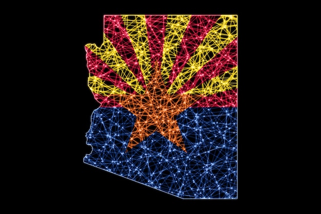 Mapa de Arizona, mapa de línea de malla poligonal, mapa de bandera