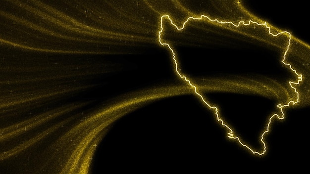 Foto gratuita mapa de bosnia y herzegovina, mapa de brillo dorado sobre fondo oscuro