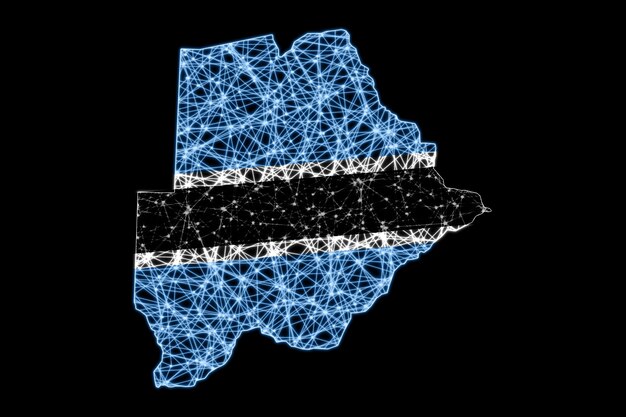 Mapa de Botswana, mapa de líneas de malla poligonal, mapa de banderas