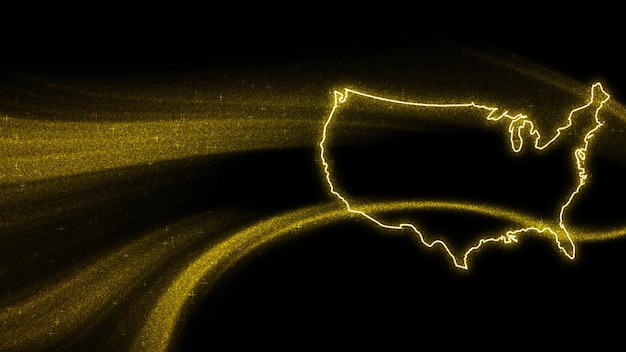 Mapa de Estados Unidos, mapa de brillo dorado sobre fondo oscuro