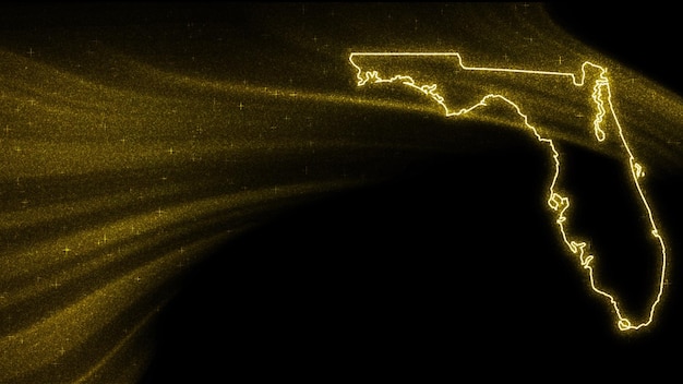 Mapa de Florida, mapa de brillo dorado sobre fondo oscuro