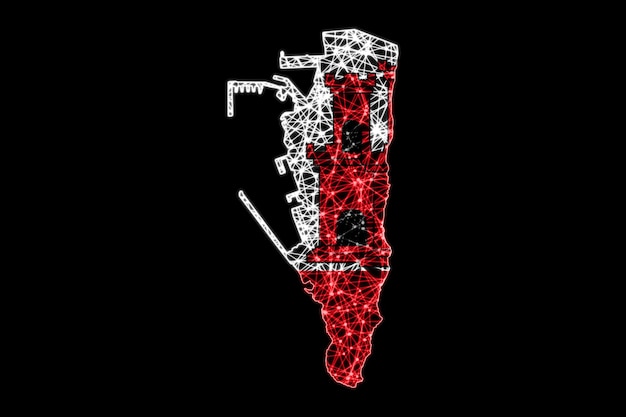 Mapa de Gibraltar, mapa de línea de malla poligonal, mapa de bandera