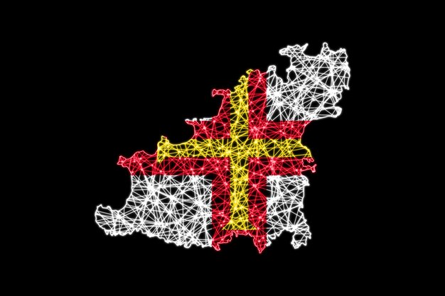 Mapa de Guernsey, mapa de línea de malla poligonal, mapa de bandera