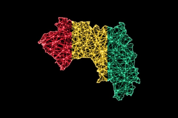 Mapa de Guinea, mapa de líneas de malla poligonal, mapa de banderas
