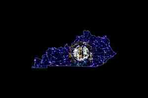 Foto gratuita mapa de kentucky, mapa de línea de malla poligonal, mapa de bandera