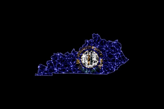 Mapa de Kentucky, mapa de línea de malla poligonal, mapa de bandera