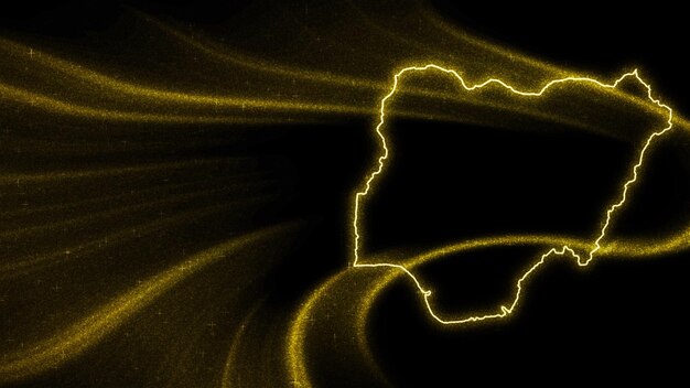 Mapa de Nigeria, mapa de brillo dorado sobre fondo oscuro