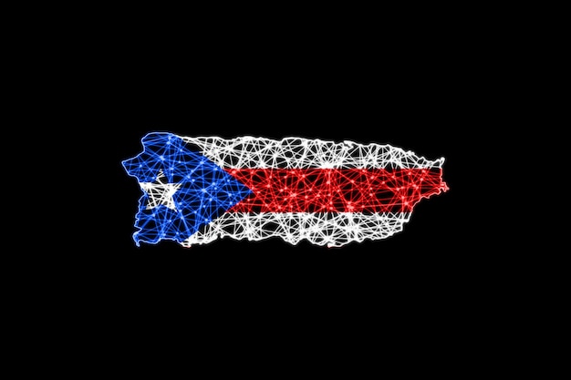 Mapa de Puerto Rico, mapa de línea de malla poligonal, mapa de bandera