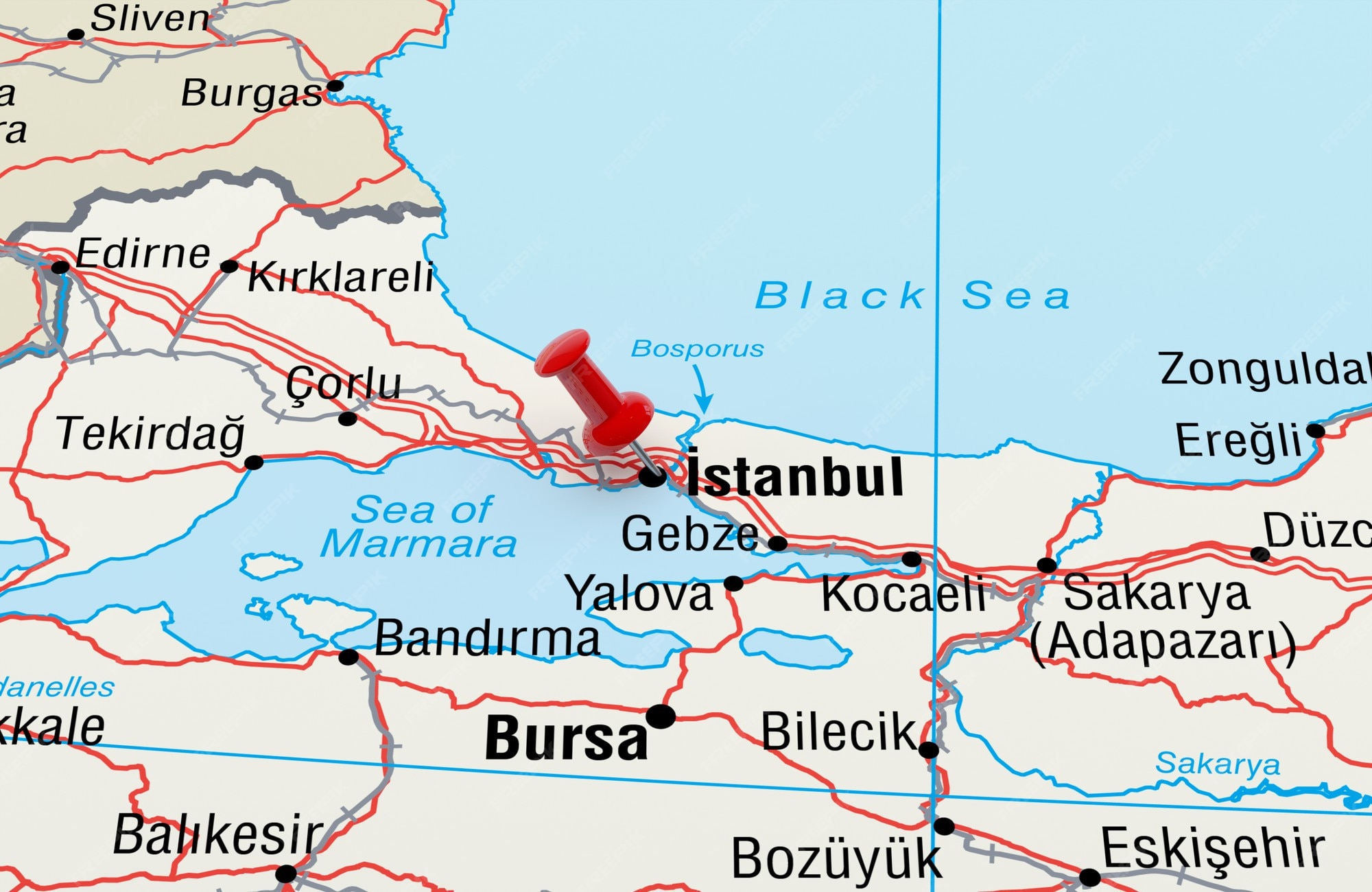 Mapa De Estambul Turquia Mapa Que Muestra Estambul, Turquía, Con Un Alfiler Rojo. Representación 3D  | Foto Premium