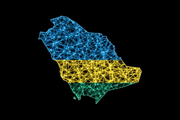 Mapa de Ruanda, mapa de líneas de malla poligonal, mapa de banderas