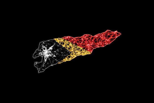 Mapa de Timor Leste, mapa de líneas de malla poligonal, mapa de banderas