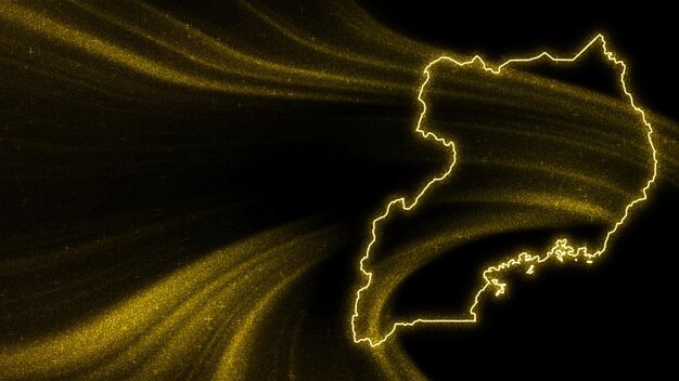 Mapa de Uganda, mapa de brillo dorado sobre fondo oscuro