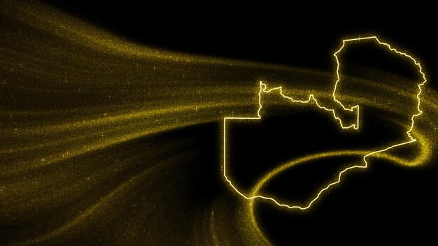 Mapa de Zambia, mapa de brillo dorado sobre fondo oscuro