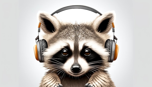 Mapache en auriculares escuchando música IA generativa