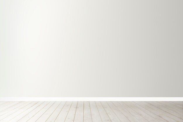 Maqueta de muro de hormigón en blanco blanco con piso de madera