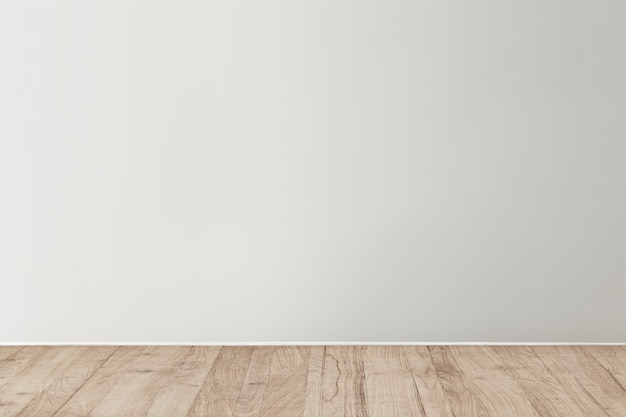 Maqueta de muro de hormigón en blanco gris con piso de madera
