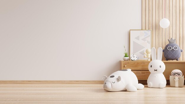 Maqueta de pared en la habitación de los niños sala de juegos para niños en la pared fondo de color blanco