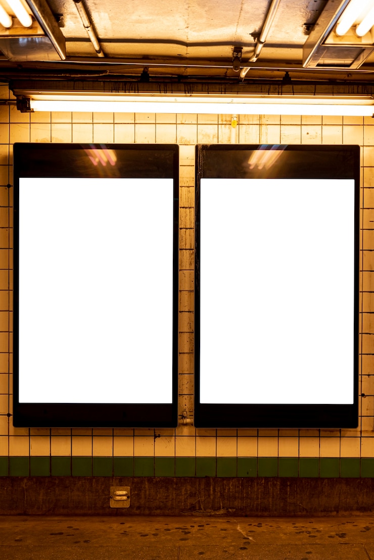 Foto gratuito maquetas de vallas publicitarias en una estación de metro