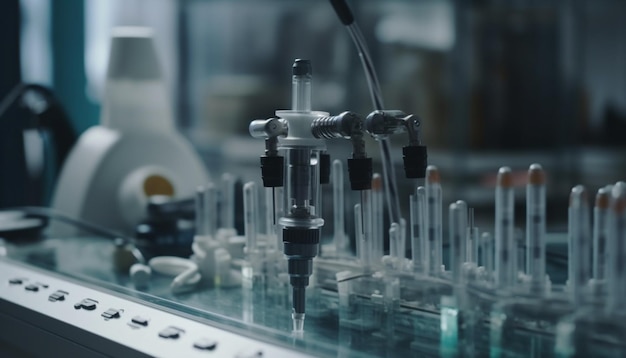 Foto gratuita una máquina en un laboratorio con una botella blanca al fondo.