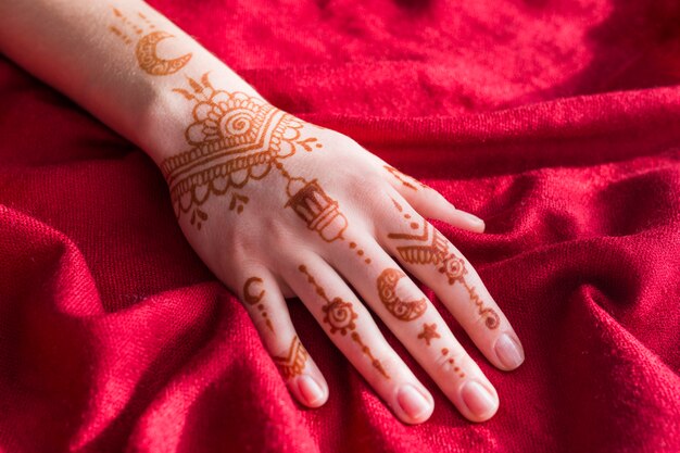 Maravillosas pinturas mehndi en mano de dama